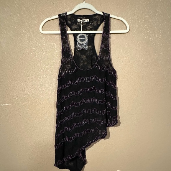 Anthropologie Hazel Y2K Beaded Indie Knit Asymmetrical Hemline Tank Top C6 - Picture 1 of 3